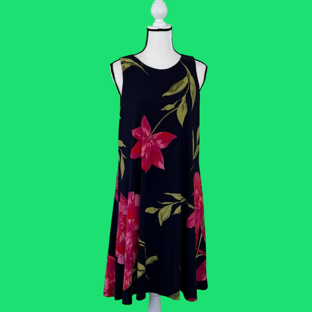 Anne Klein Navy Pink Floral Sleeveless Dress Size 10 Like New - Picture 3 of 6